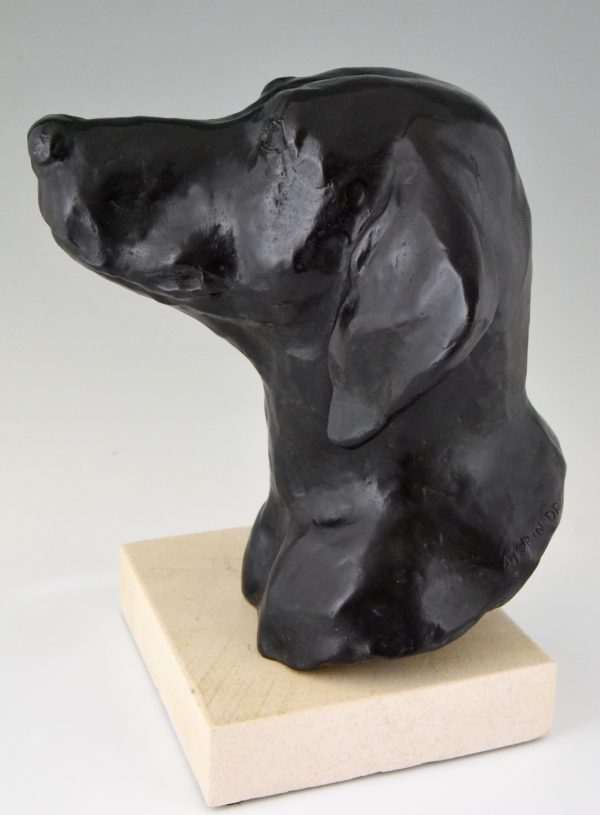 Art Deco bronze sculpture bust of a hunting dog