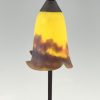 Art Deco double pâte de verre glass and iron table lamp