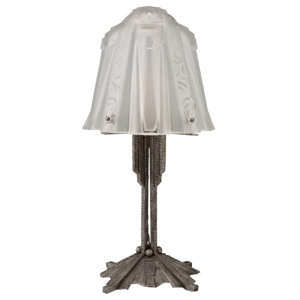 Art Deco glass and iron table lamp