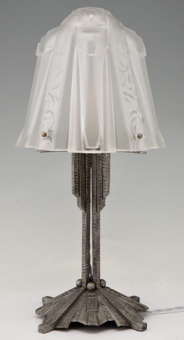 Art Deco lampe en verre et fer forgé