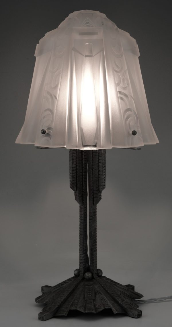 Art Deco glass and iron table lamp