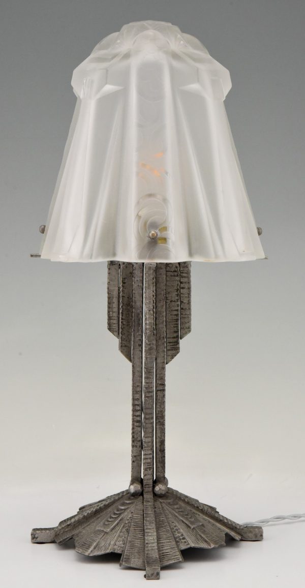 Art Deco glass and iron table lamp