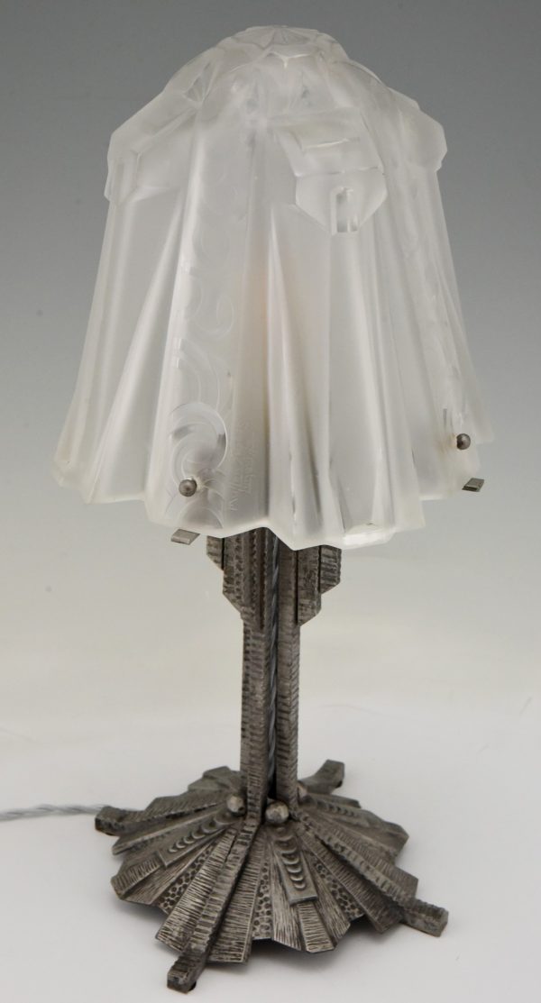 Art Deco glass and iron table lamp