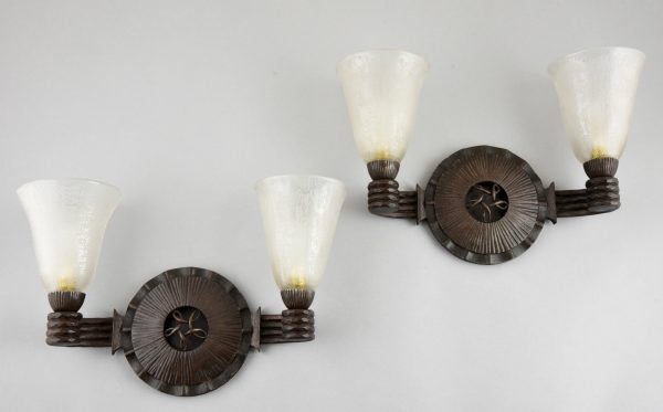 Art Deco sconces glass and wrought iron