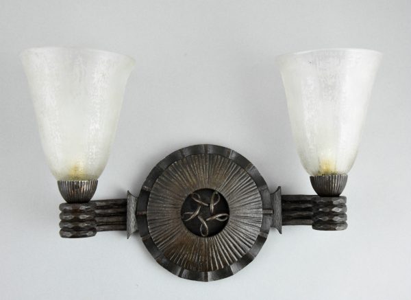 Art Deco sconces glass and wrought iron