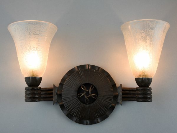 Art Deco sconces glass and wrought iron