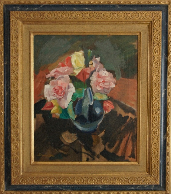 Tableau, huile sur toile, vase avec roses Tableau, huile sur toile, vase avec roses