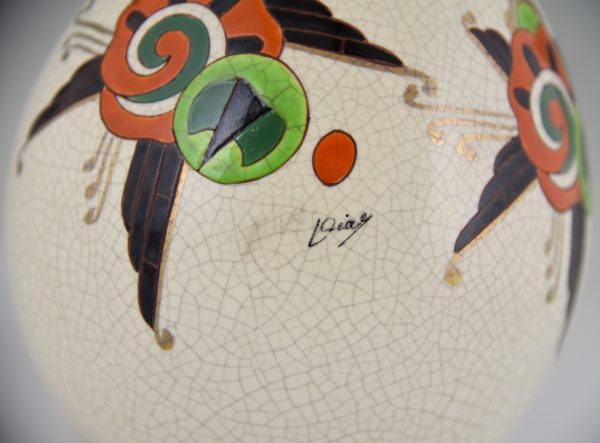Art Deco crackle & enamel globe vase