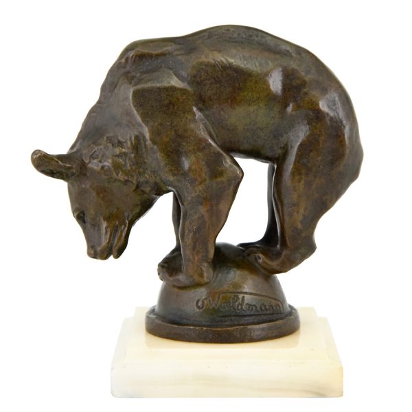 Art Deco bronze sculpture of a bear on a ball