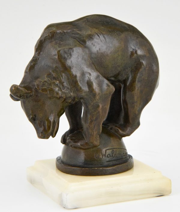 Art Deco bronze sculpture of a bear on a ball