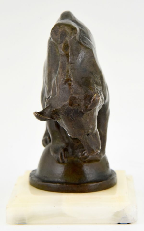 Art Deco bronze sculpture of a bear on a ball