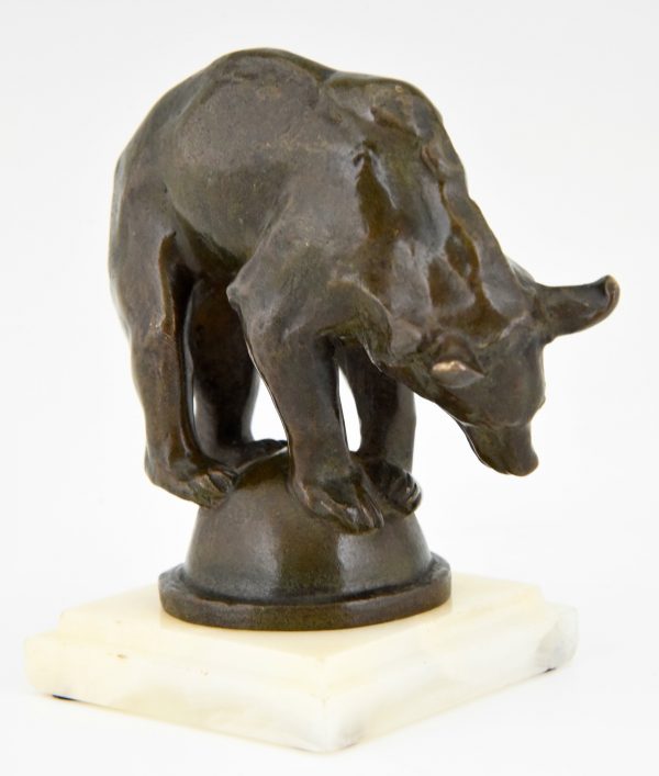 Art Deco bronze sculpture of a bear on a ball