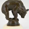 Art Deco bronze sculpture of a bear on a ball