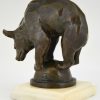 Art Deco bronze sculpture of a bear on a ball