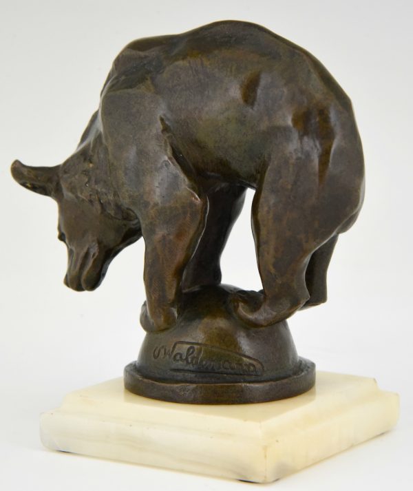 Art Deco bronze sculpture of a bear on a ball