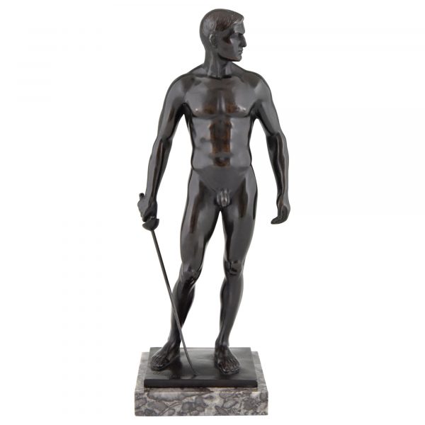 Sculpture en bronze homme nu escrimeur