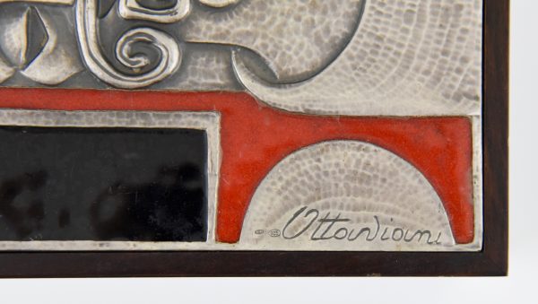 Card playing box 1960 sterling silver, enamel and wood