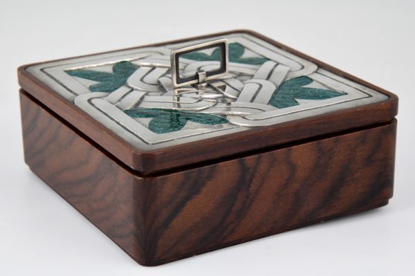 Mid Century enamelled sterling silver and wood box