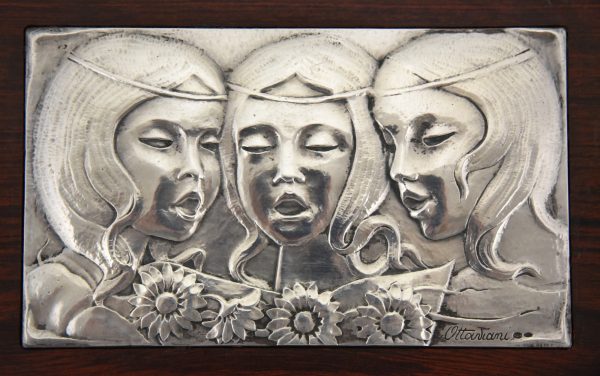 Mid Century Sterling silver wall panel  singing girls