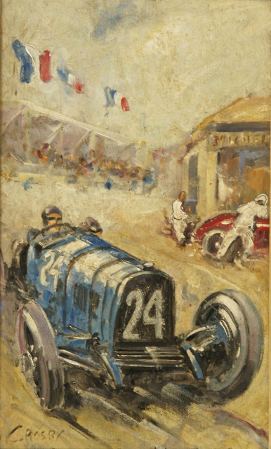 Schilderij oldtimer race, rally Bugatti