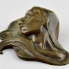 Art Nouveau bronze paperweight womans profile