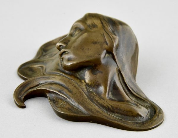 Art Nouveau bronze paperweight womans profile