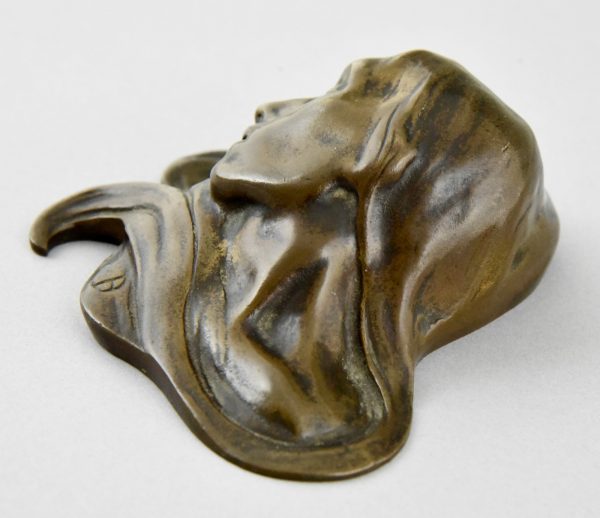 Art Nouveau bronze paperweight womans profile