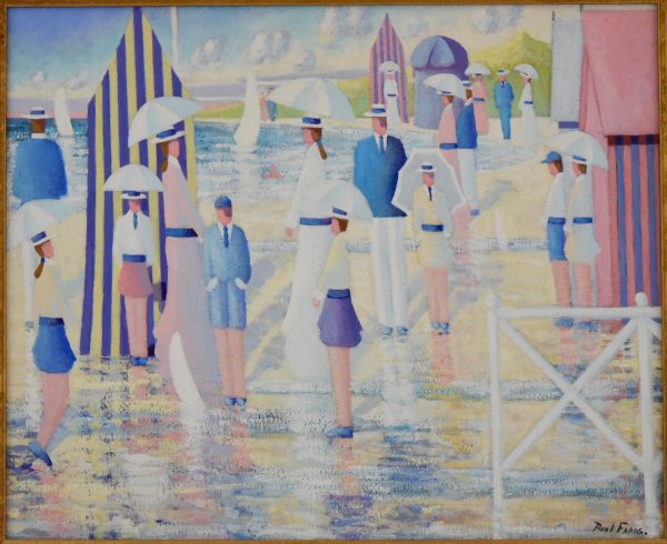 Oil painting people walking on the beach in Deauville