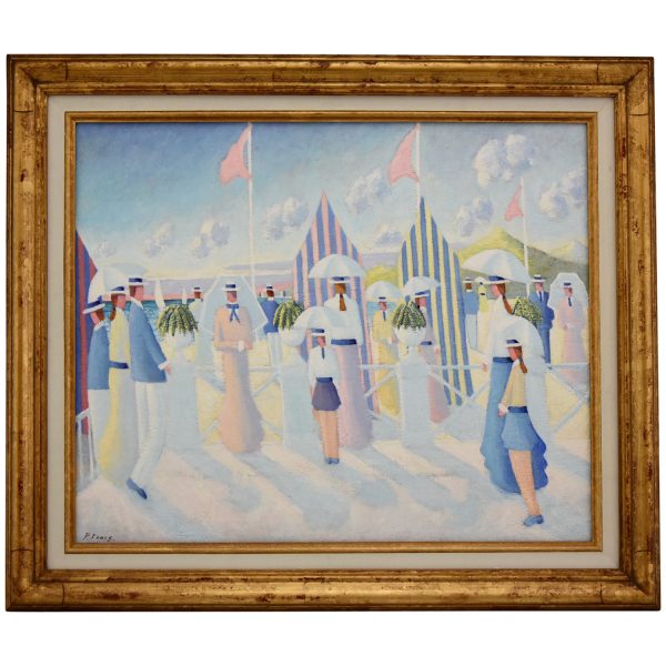 Tableau personages sur la promenade en bord de mer