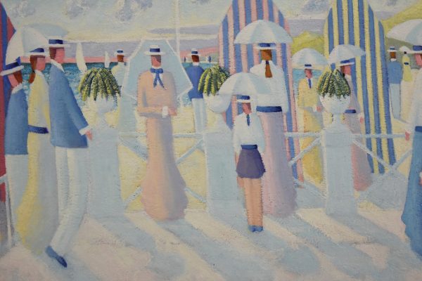 Tableau personages sur la promenade en bord de mer