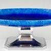 Art Deco blue ceramic and chrome fruit dish