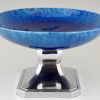 Art Deco blue ceramic and chrome fruit dish