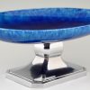 Art Deco blue ceramic and chrome fruit dish