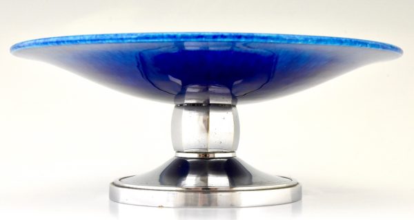 Art Déco coupe à fruits en céramique blue et chrome