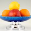 Art Deco blue circular ceramic and chrome fruit dish