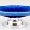 Art Deco fruitschaal blauw keramiek en chroom