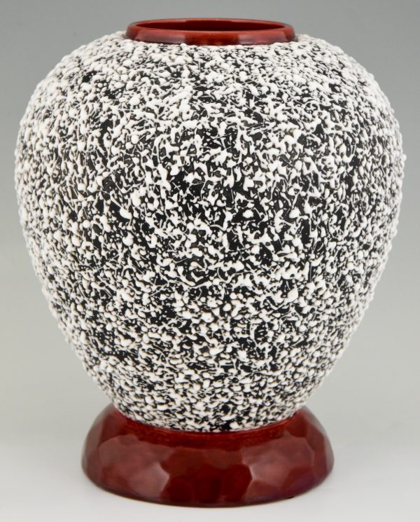 Art Deco globular ceramic vase with textured glaze