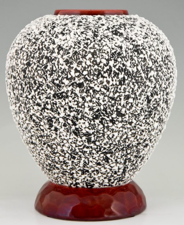 Art Deco globular ceramic vase with textured glaze