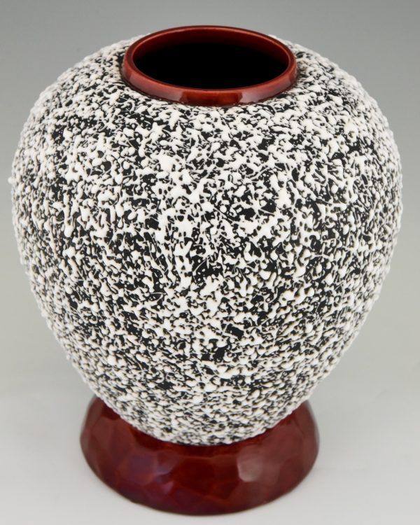 Art Deco globular ceramic vase with textured glaze