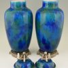 Art Deco Vasen mit Deckel Keramik blau