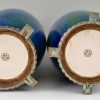 Art Deco pair of ceramic vases urns with blue glaze  