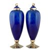 Paar blaue Deckel Vasen Art Deco Keramik