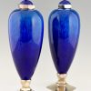 Pair Art Deco blue ceramic vases or urns