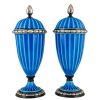 Pair Art Deco ceramic vases or urns with blue glaze