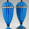 Pair Art Deco ceramic vases or urns with blue glaze