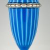 Pair Art Deco ceramic vases or urns with blue glaze