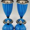 Pair Art Deco ceramic vases or urns with blue glaze