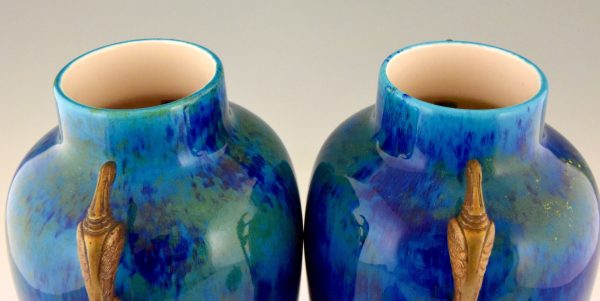 Paire de vases Art Deco céramique et bronze