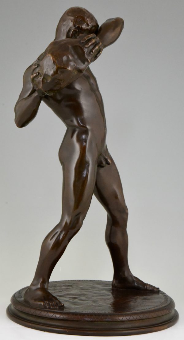 Antique bronze sculpture male nude athlete