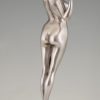 Art Deco bronzen sculptuur naakte vrouw Le reveil